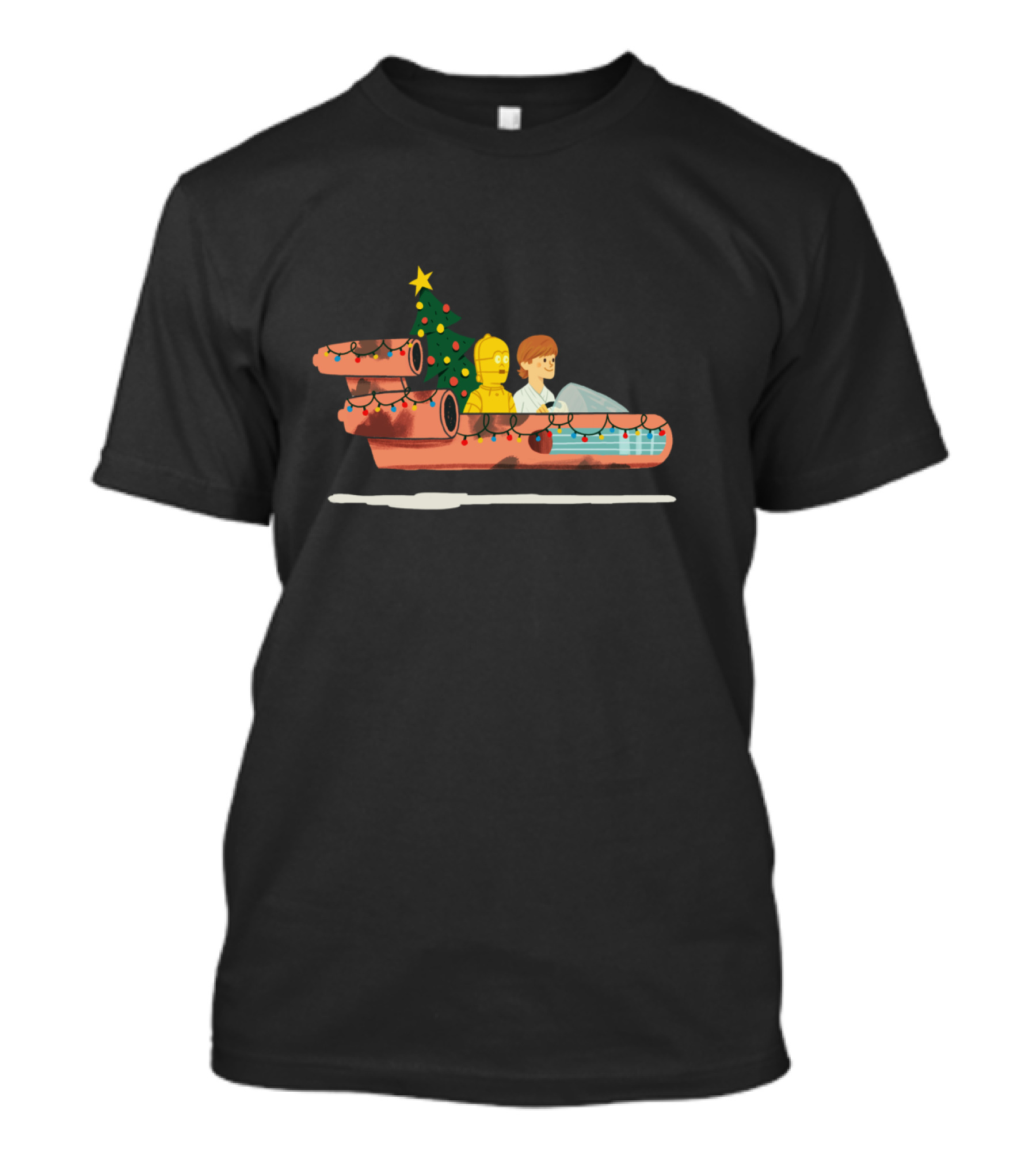 Star Wars Holiday Luke And C-3PO Christmas Tree Landspeeder Festive Run T-Shirt