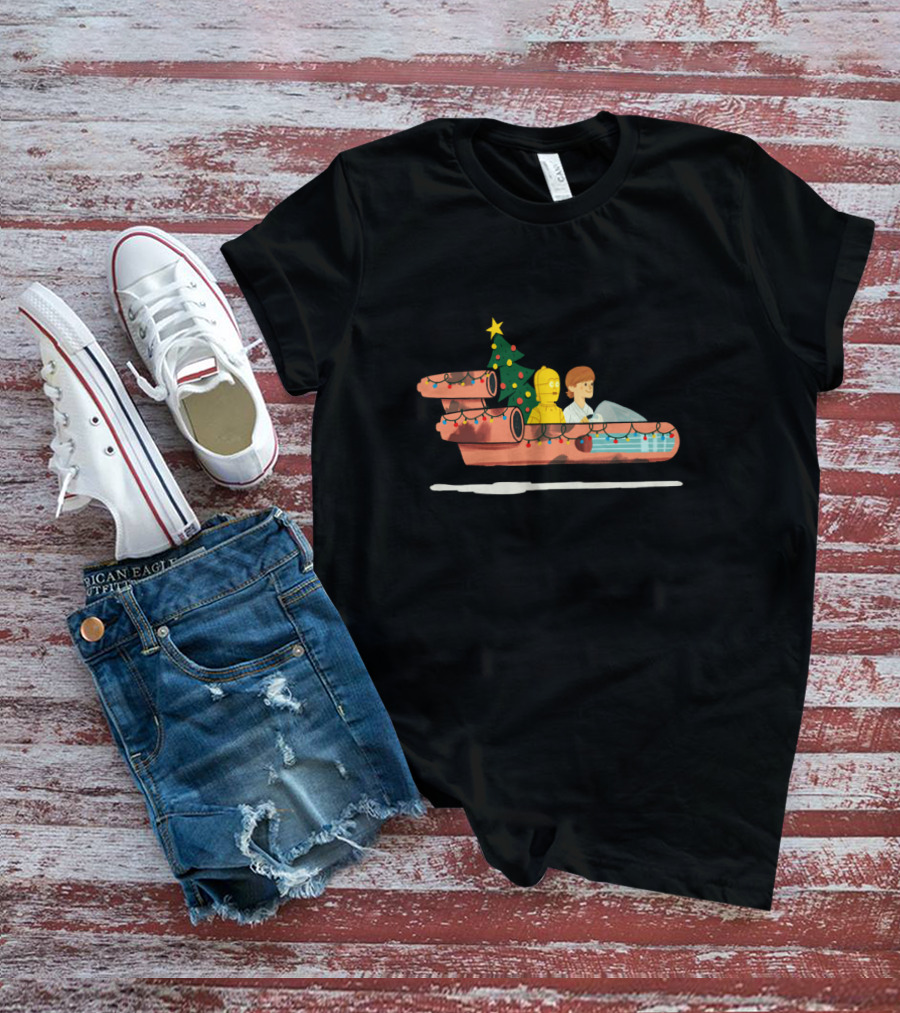 Star Wars Holiday Luke And C-3PO Christmas Tree Landspeeder Festive Run T-Shirt