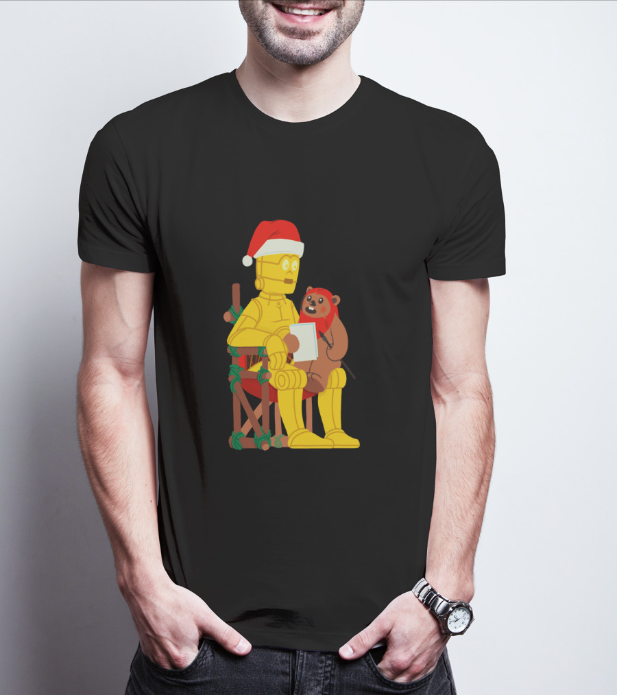 Star Wars Holiday Santa C 3PO And Ewok Christmas Chair Scene T-Shirt