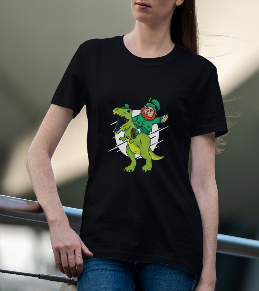Leprechaun Riding Dinosaur Fantasy Adventure T-Shirt