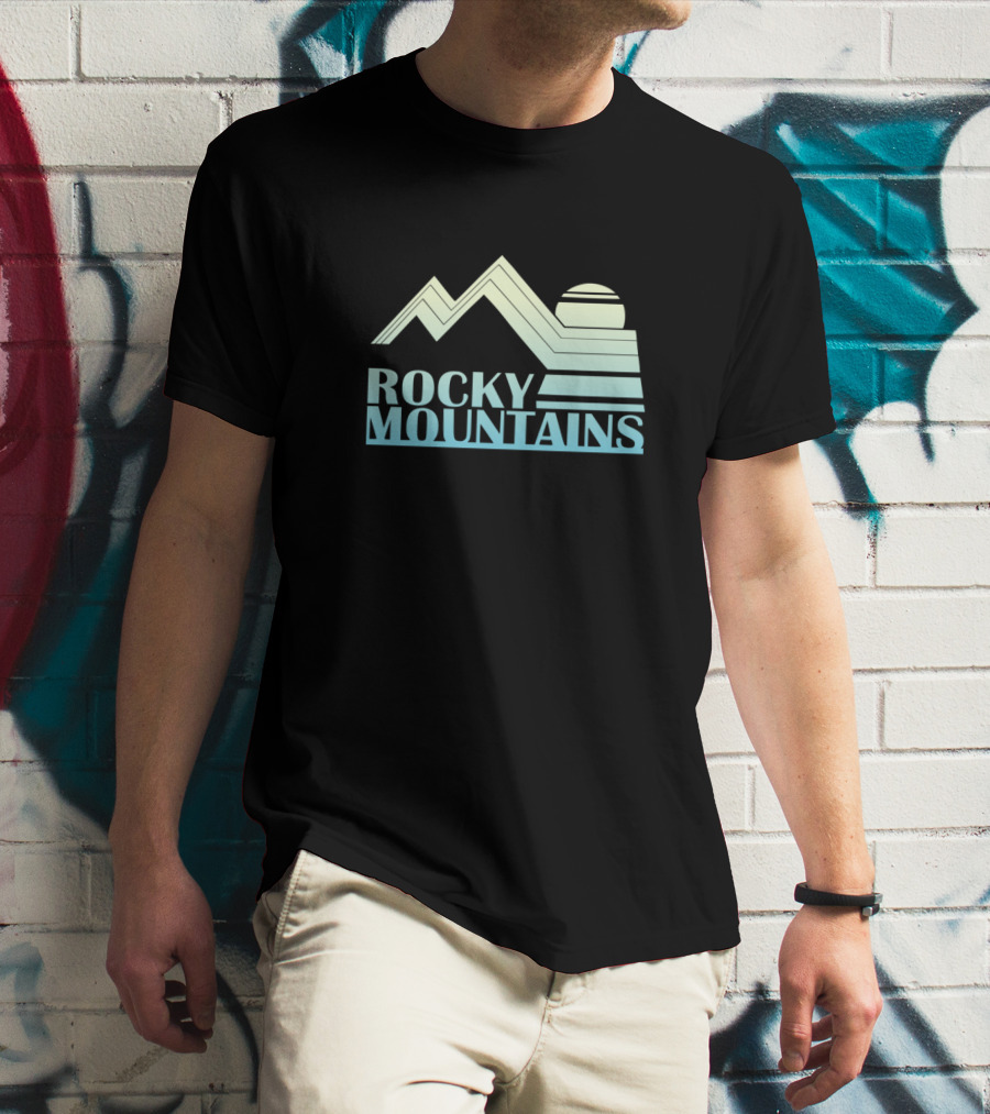 ROCKY MOUNTAINS Retro Sunset Logo Iconic Mountainscape T-Shirt