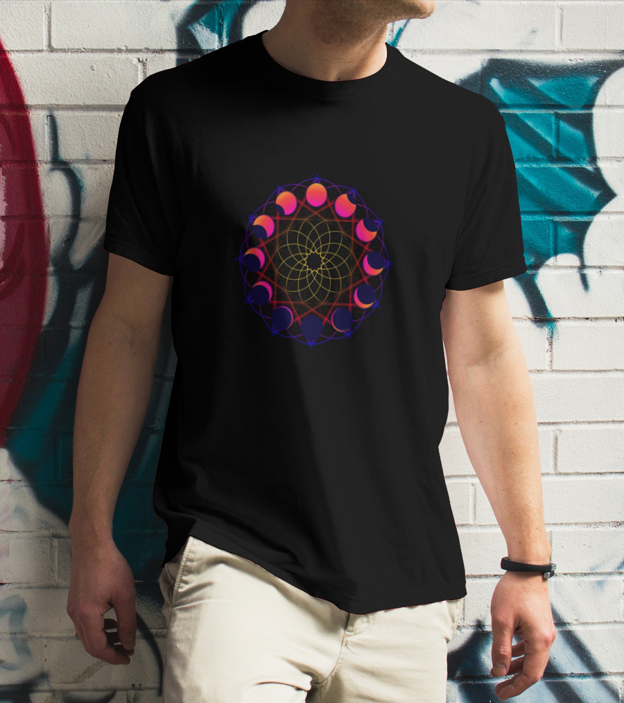 Synthwave Moon Phases Mandala Wicca Witch T-Shirt