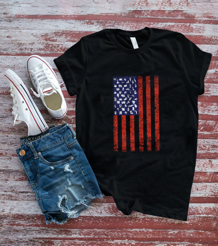 American Flag With USA States T-Shirt