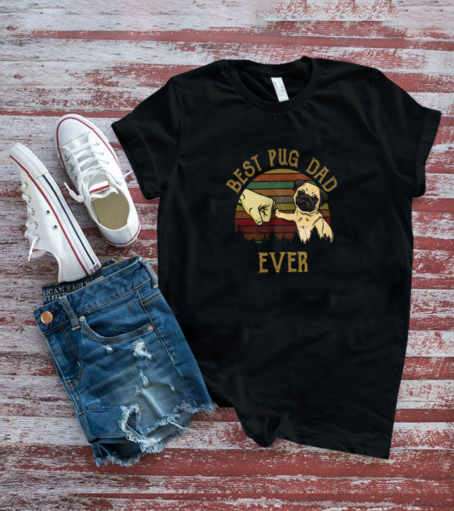 Best Pug Dad Ever Vintage Fist Bump Pug Lover T-Shirt