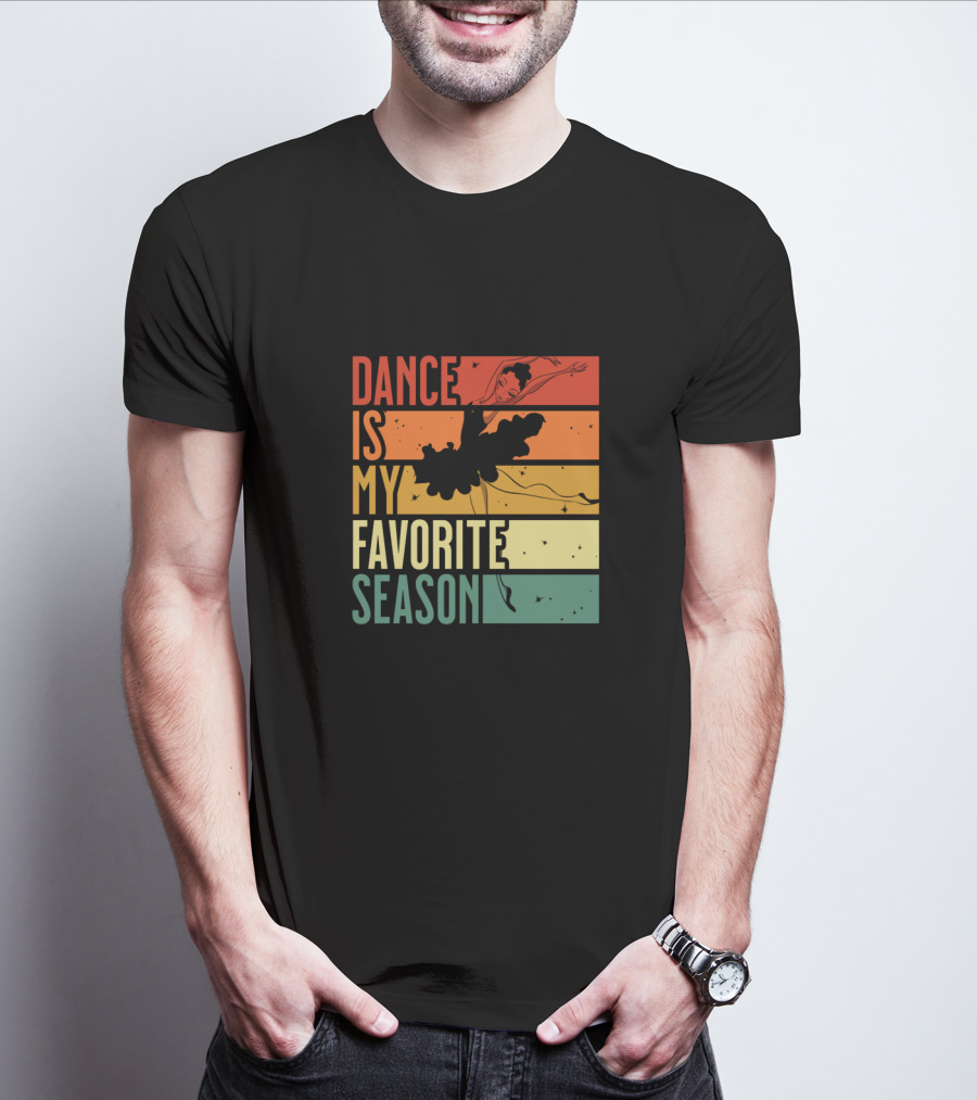 Dance Is My Favorite Season Ballerina Silhouette Retro Sunset Stripes T-Shirt
