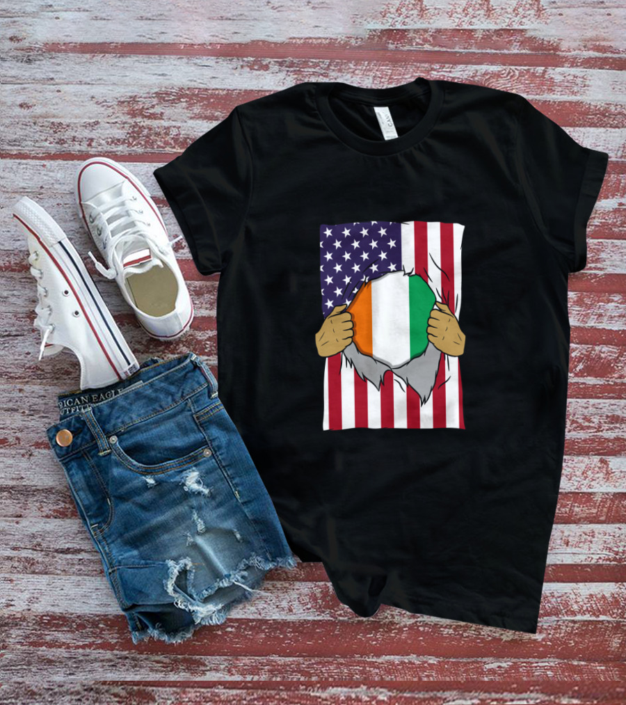 Ivory Coast Flag Inside American Flag Ivorian Pride Home T-Shirt