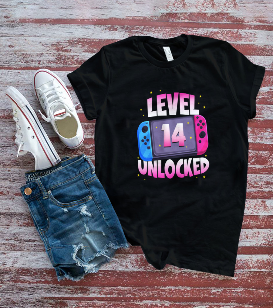 Level 14 Unlocked Birthday Girl 14 Years Old Video Games Console T-Shirt