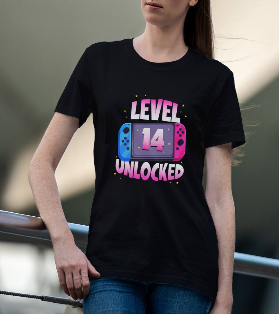 Level 14 Unlocked Birthday Girl 14 Years Old Video Games Console T-Shirt