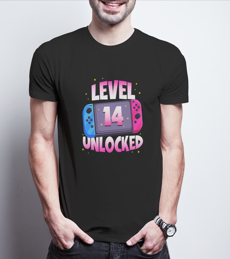 Level 14 Unlocked Birthday Girl 14 Years Old Video Games Console T-Shirt