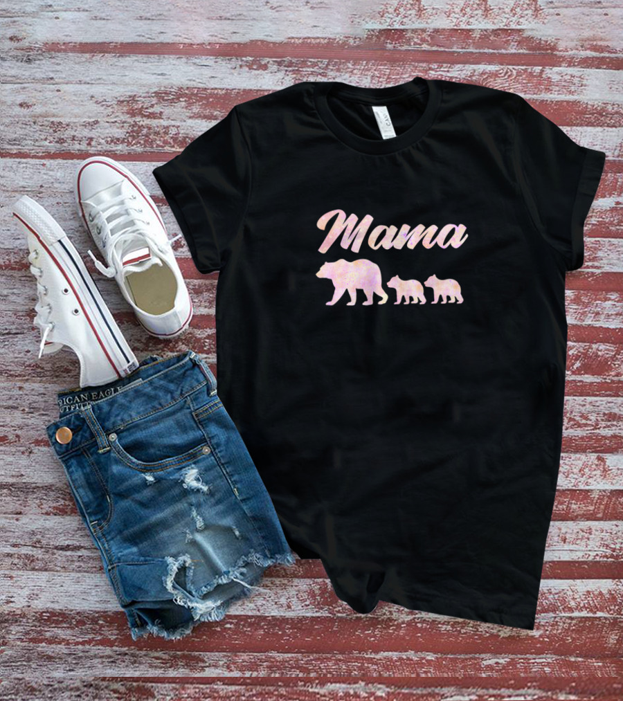 Mama Bear With Two Cubs Pink Mama Bear T-Shirt