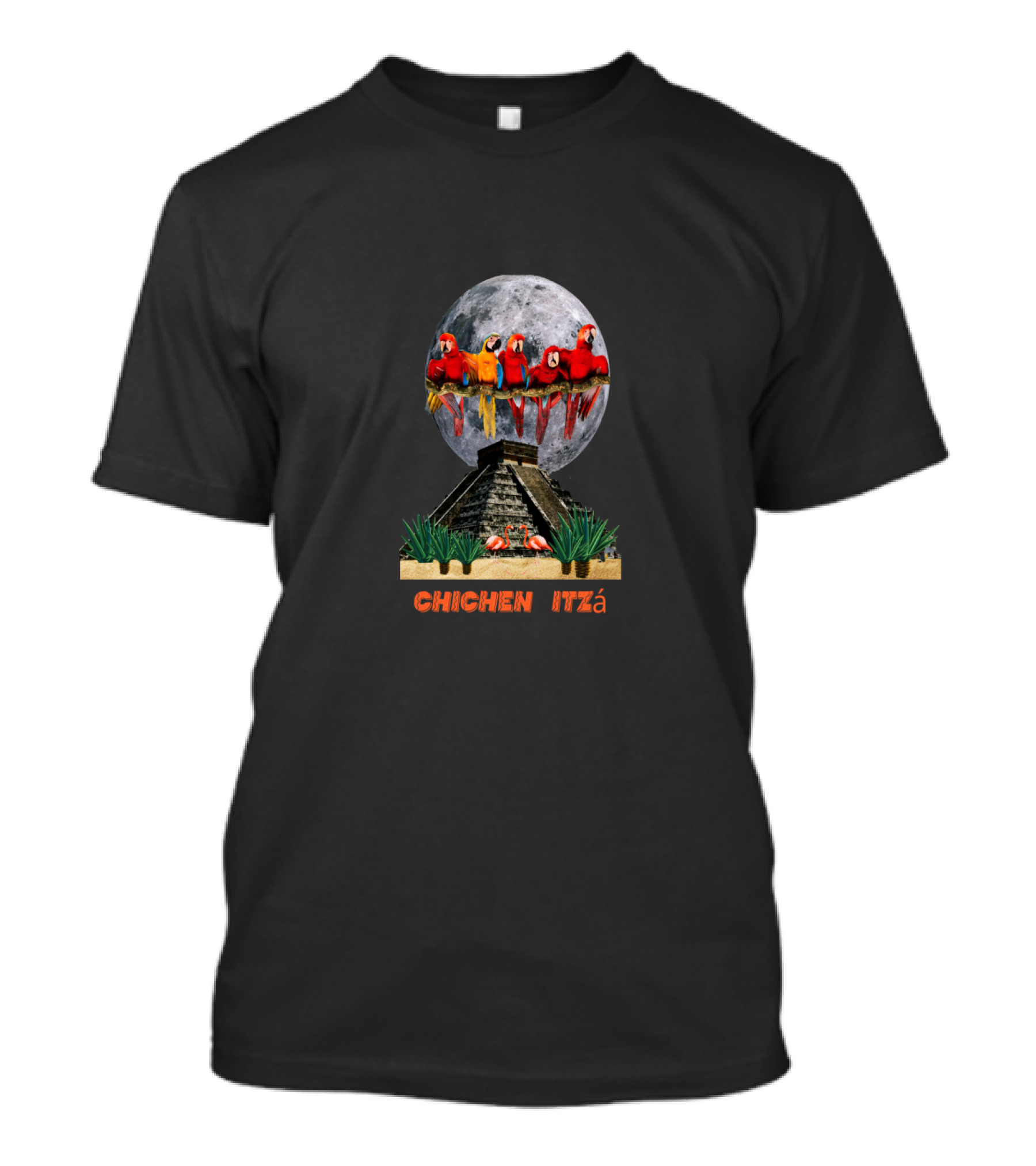 Chichen Itza Pyramid Moon Parrots T-Shirt
