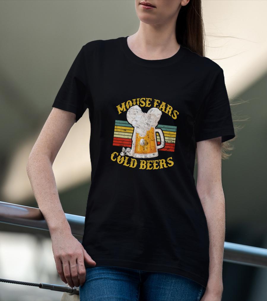Mouse Ears Cold Beers Vintage Drinker's Mug With Retro Stripes T-Shirt