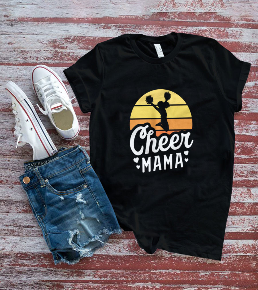 Retro Sunset Cheer Mama Cheerleader Mom T-Shirt
