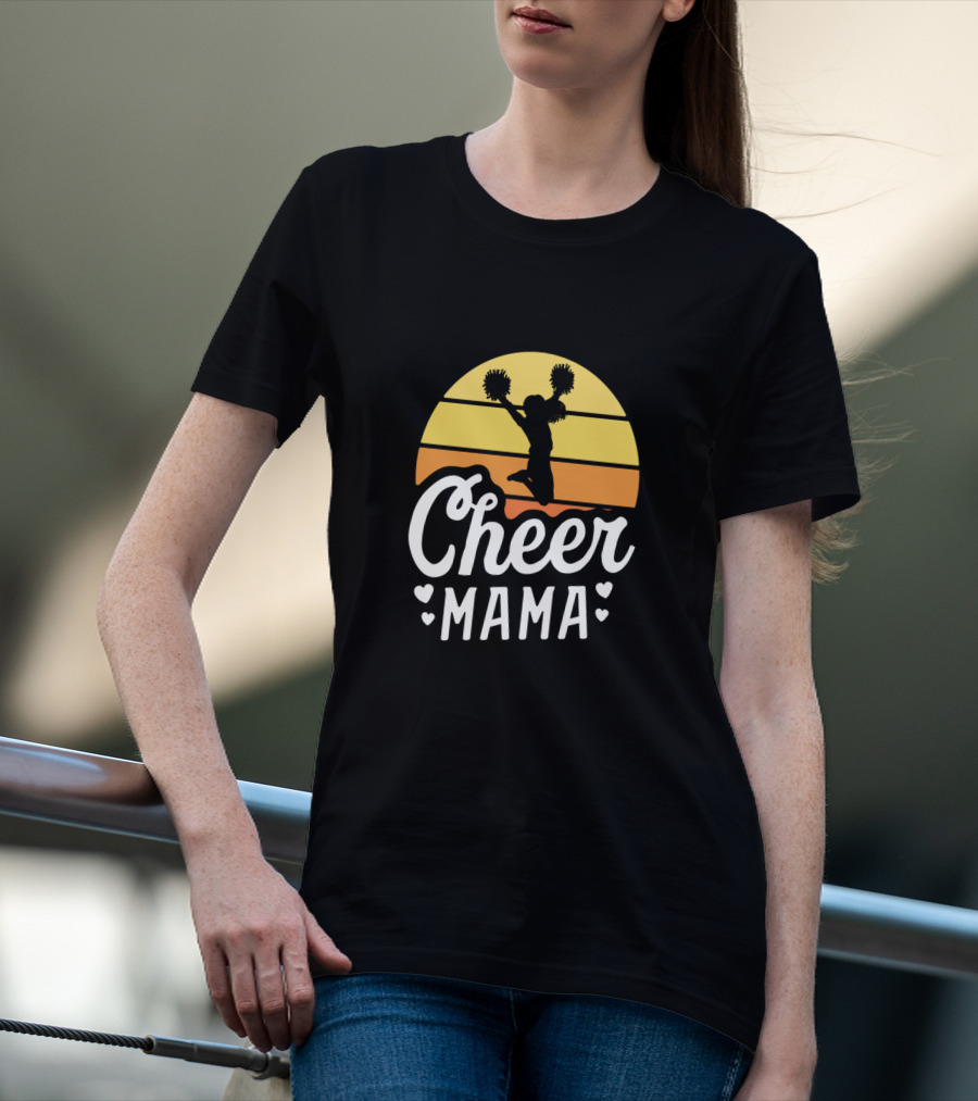 Retro Sunset Cheer Mama Cheerleader Mom T-Shirt
