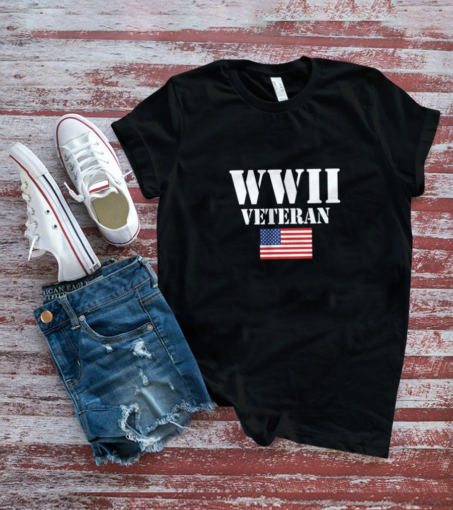 WWII Veteran American Flag Military Veteran T-Shirt
