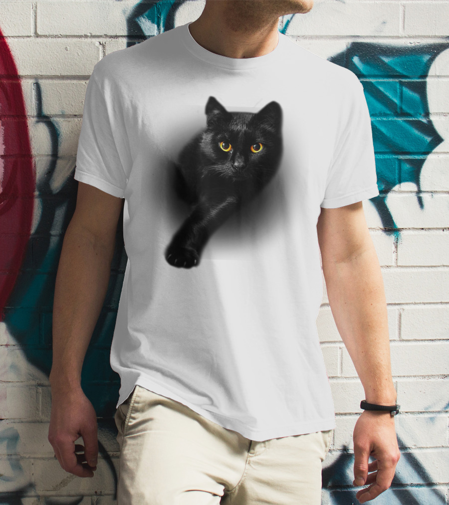 Black Cat Yellow Eyes Halloween T-Shirt