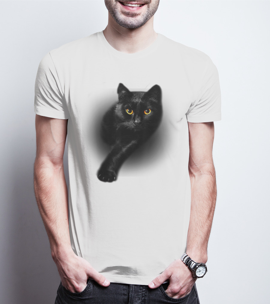 Black Cat Yellow Eyes Halloween T-Shirt