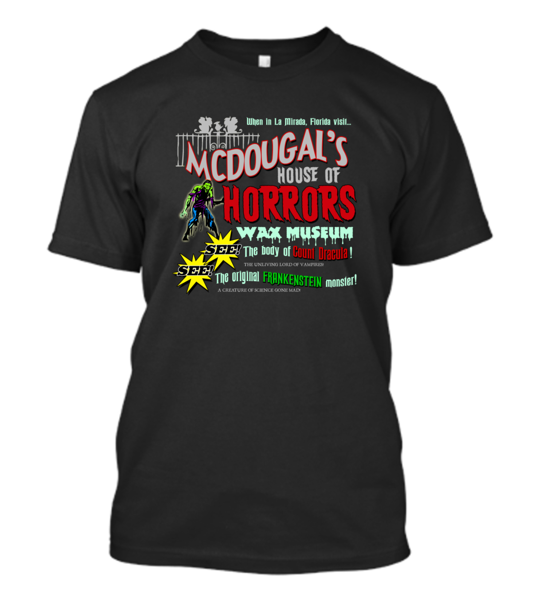 McDougal's House Of Horrors Wax Museum Count Dracula Frankenstein Monster Florida T-Shirt