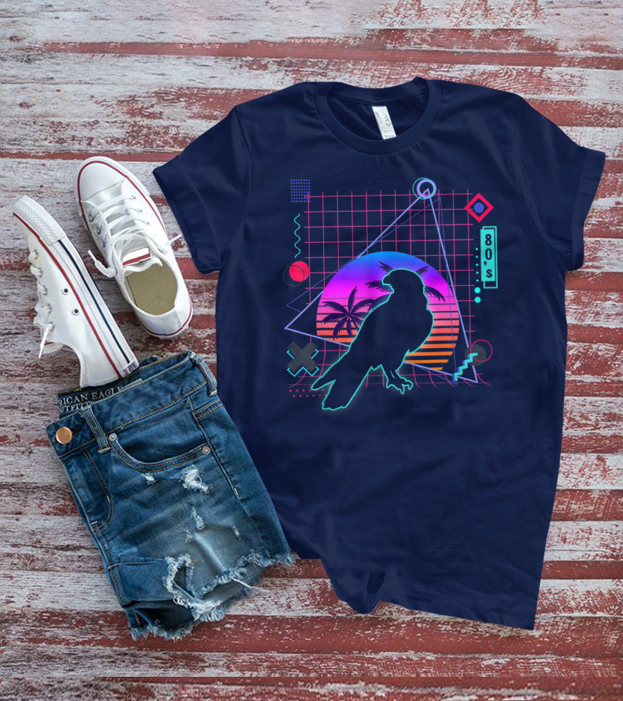 Peregrine Falcon Vaporwave Aesthetic 80s Style Grid And Sunset T-Shirt