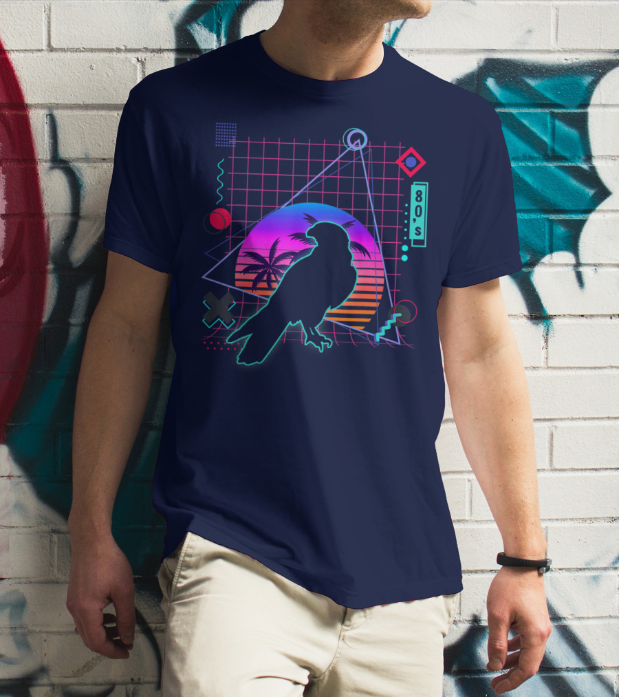 Peregrine Falcon Vaporwave Aesthetic 80s Style Grid And Sunset T-Shirt