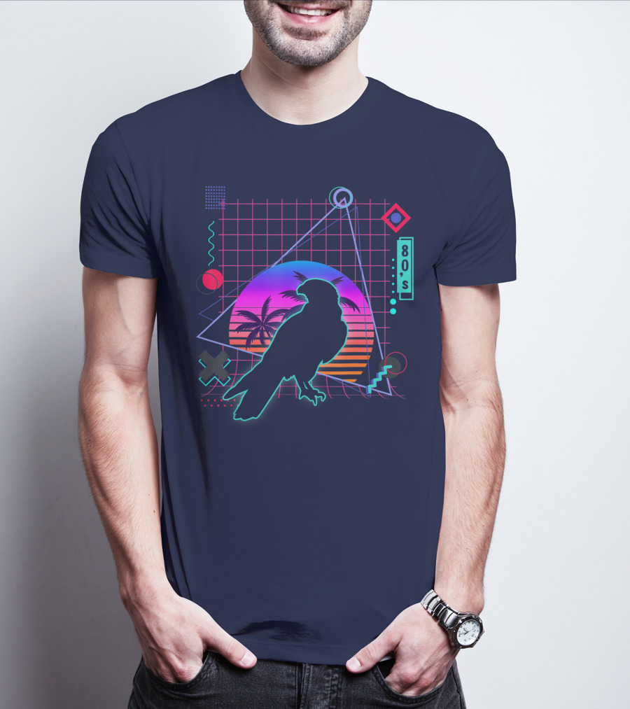 Peregrine Falcon Vaporwave Aesthetic 80s Style Grid And Sunset T-Shirt