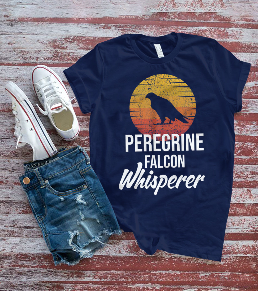 Peregrine Falcon Whisperer Bird Nature Silhouette Retro Sun T-Shirt
