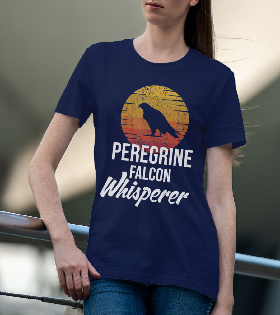 Peregrine Falcon Whisperer Bird Nature Silhouette Retro Sun T-Shirt