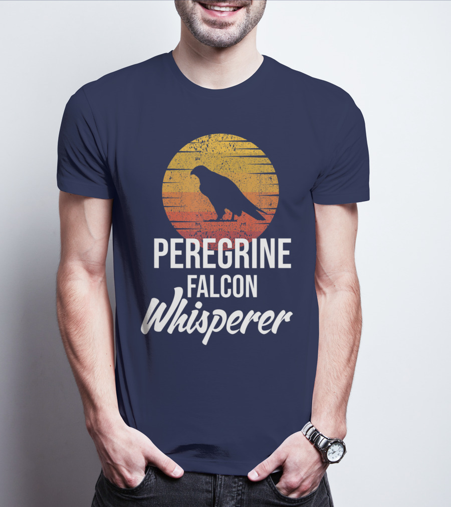 Peregrine Falcon Whisperer Bird Nature Silhouette Retro Sun T-Shirt