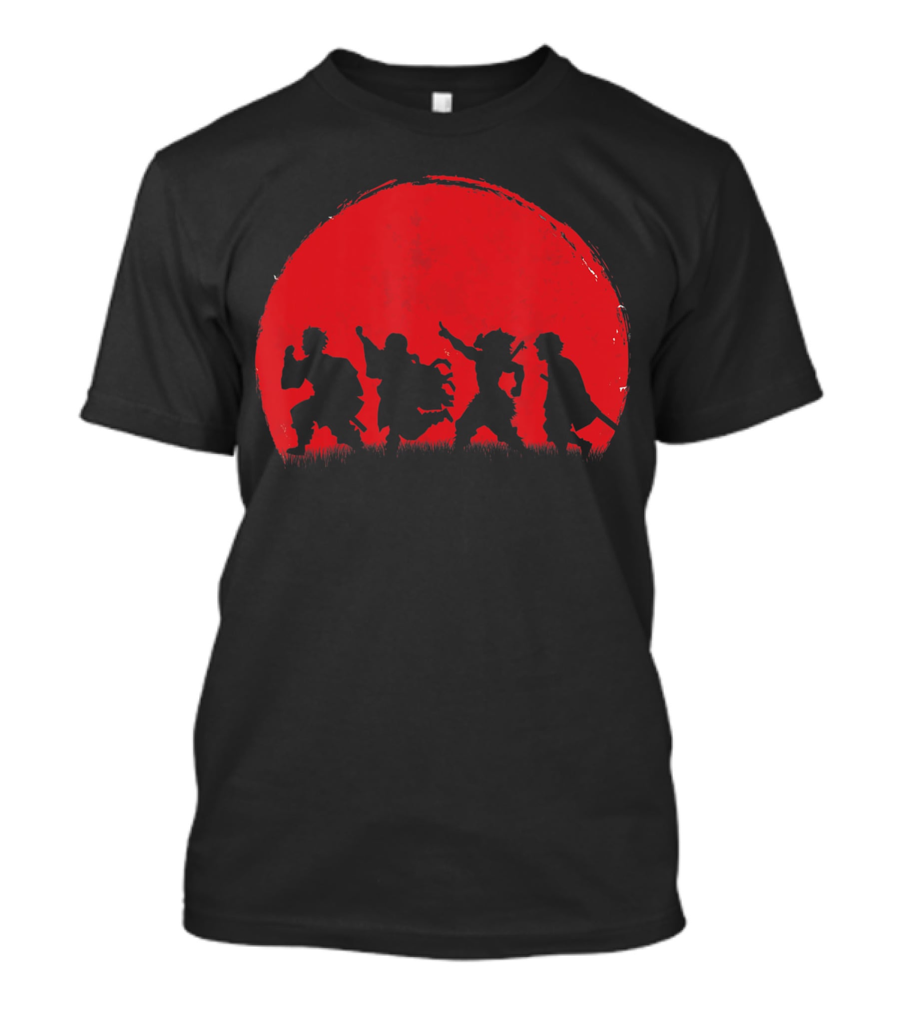 Cute Anime Demon Slayers Silhouette Against Blood Moon T-Shirt