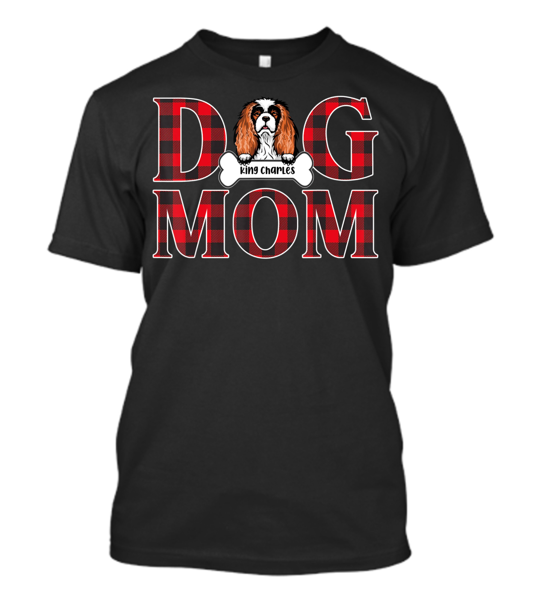 Dog Mom King Charles Red Plaid Pet Lover T-Shirt