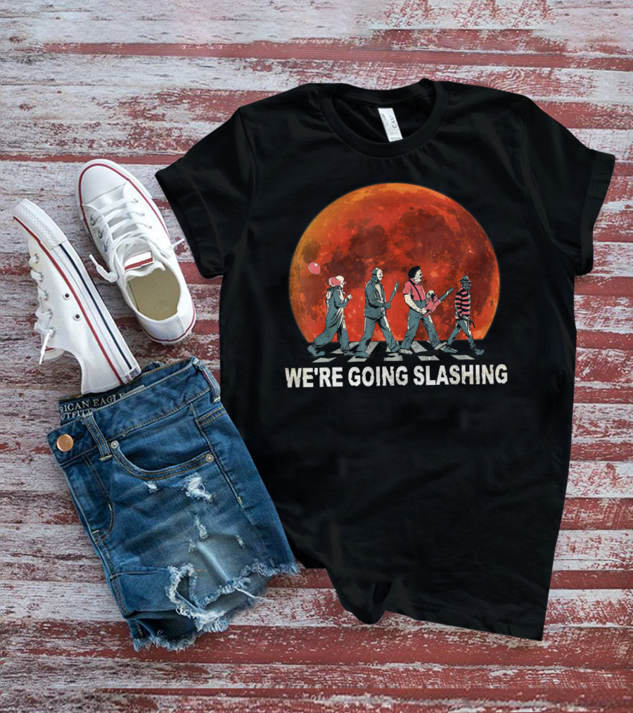 We're Going Slashing Halloween Blood Moon Horror Characters T-Shirt