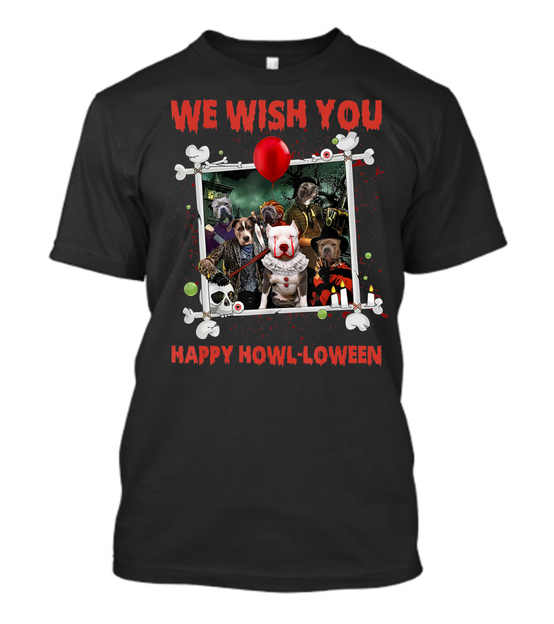 We Wish You Happy Howl-loween Halloween Dog Horror Characters T-Shirt