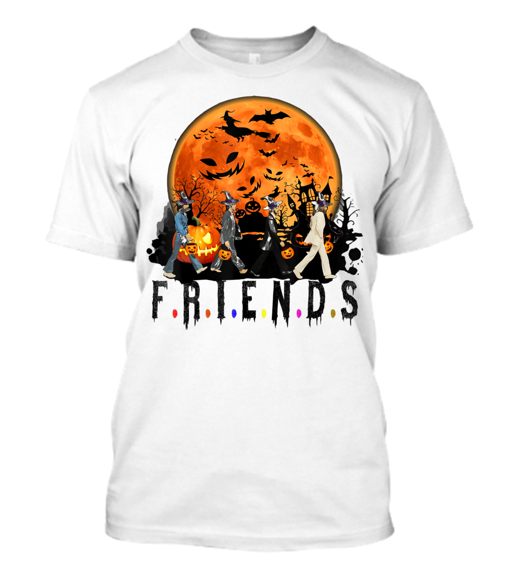 Halloween Friends Full Moon Walk With Characters Trick Or Treat T-Shirt