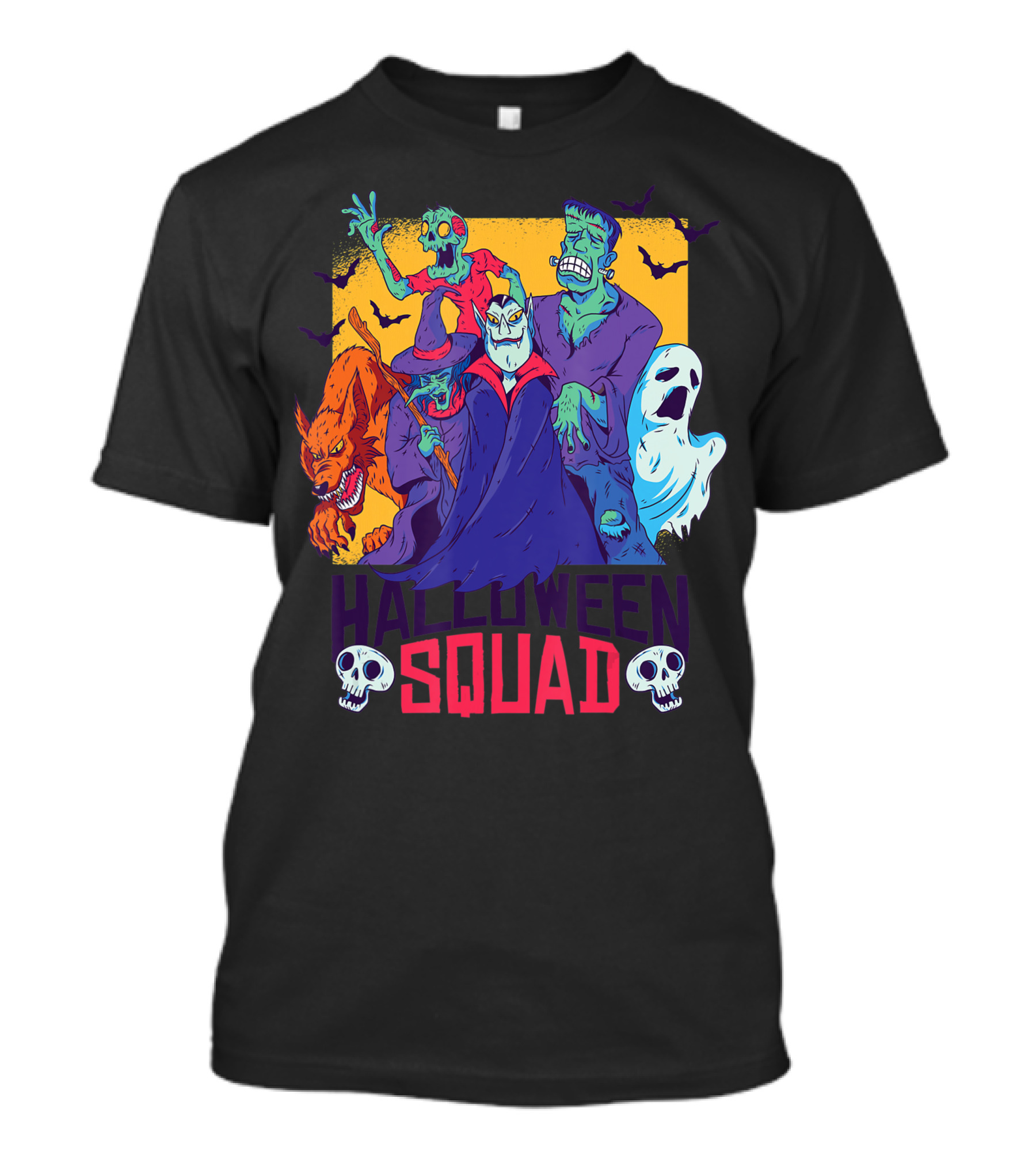 Halloween Squad Funny Horror Characters Vampire Wolf Zombie Ghost Monster T-Shirt