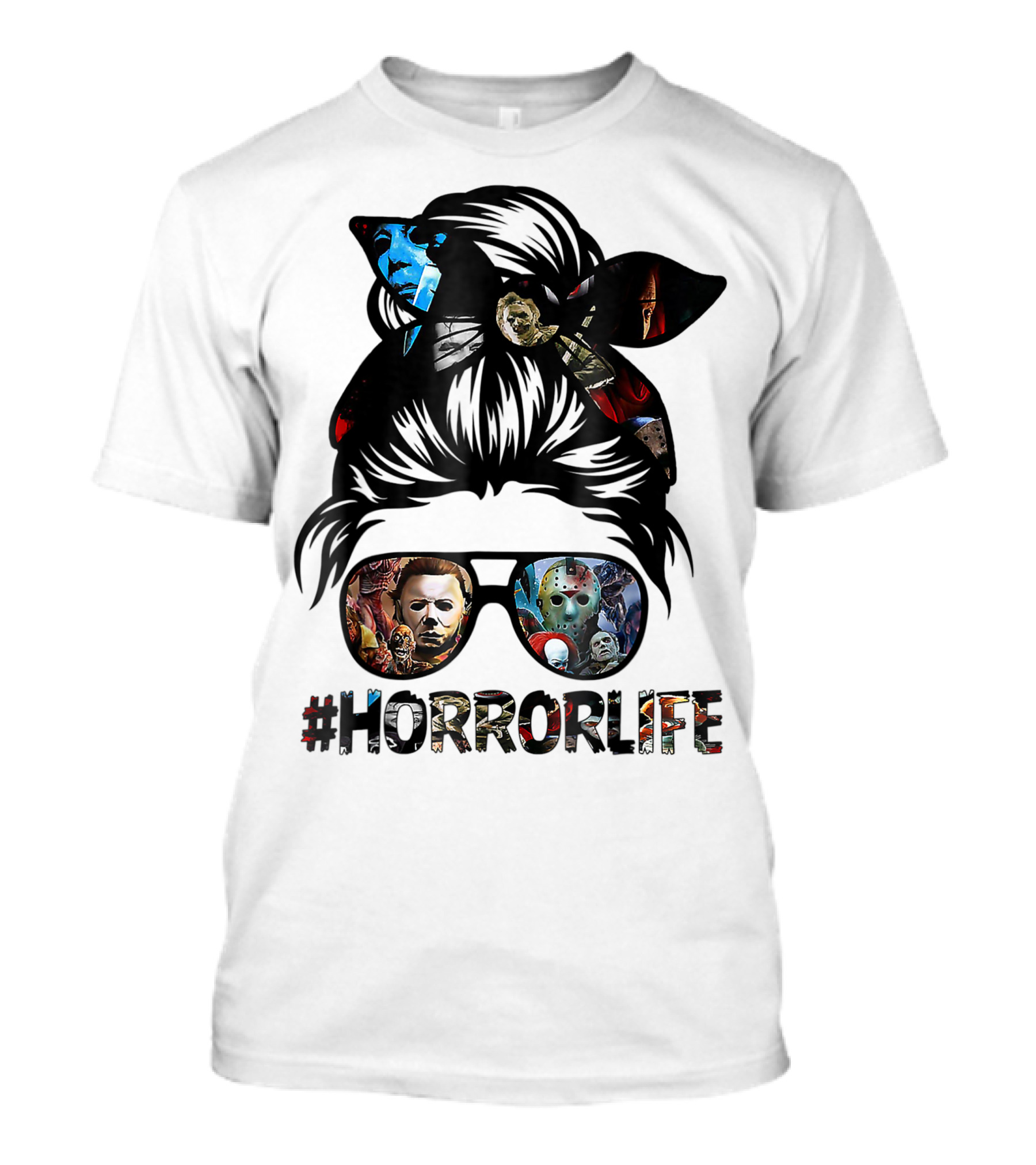 Horror Life Girl With Iconic Halloween Movie Characters T-Shirt