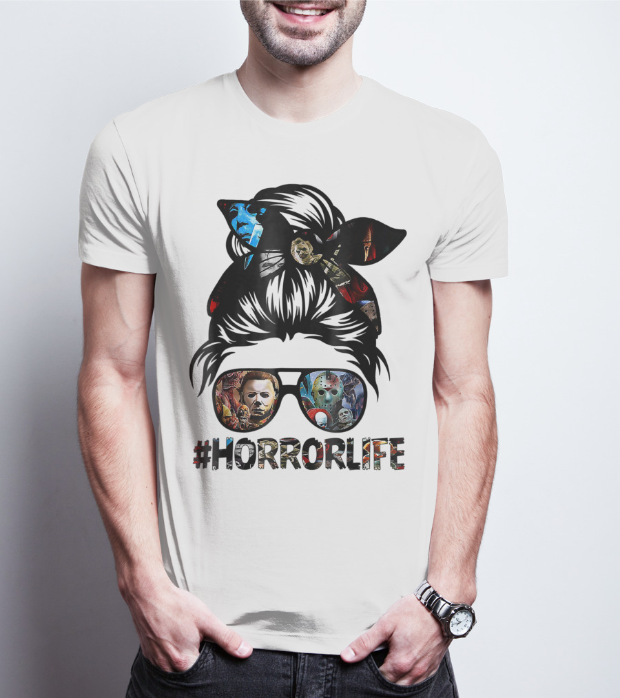 Horror Life Girl With Iconic Halloween Movie Characters T-Shirt