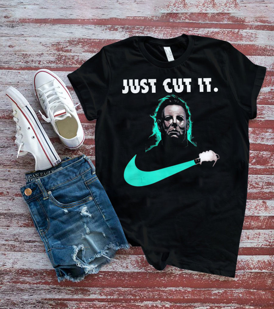 Just Cut It Horror Vintage Halloween Michael Myers Knife Swoosh T-Shirt