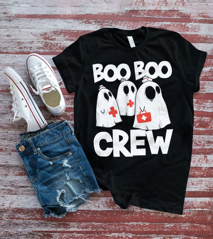 Boo Boo Crew Ghost Nurse Halloween With Medical Cross T-Shirt