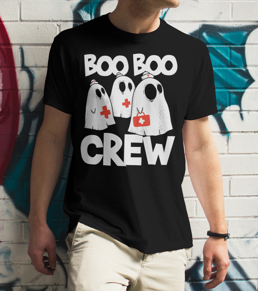 Boo Boo Crew Ghost Nurse Halloween With Medical Cross T-Shirt