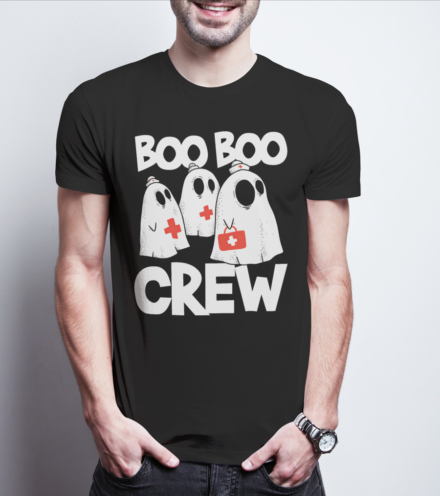 Boo Boo Crew Ghost Nurse Halloween With Medical Cross T-Shirt