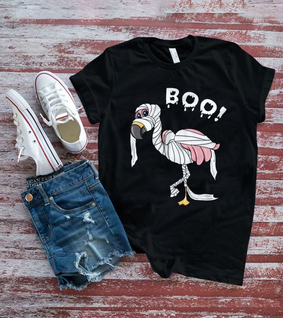 Boo Flamingo Mummy Halloween Wrap T-Shirt