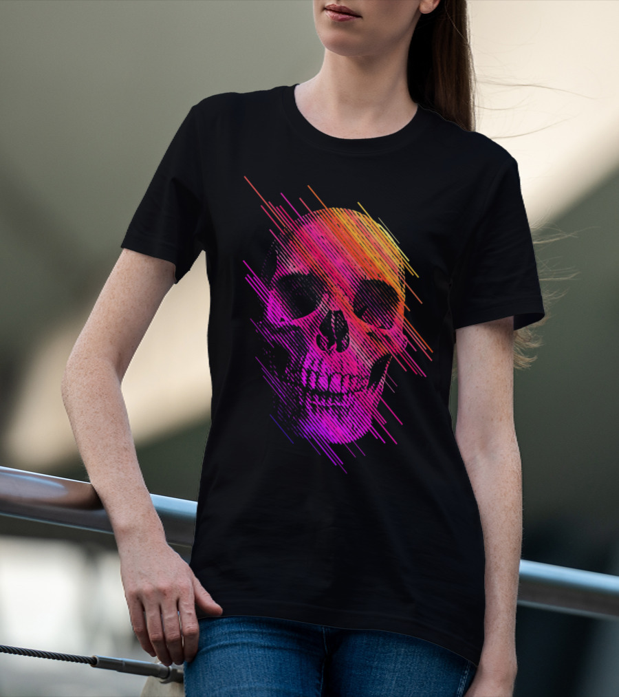 Colorful Skull Vibrant Neon Streaks T-Shirt