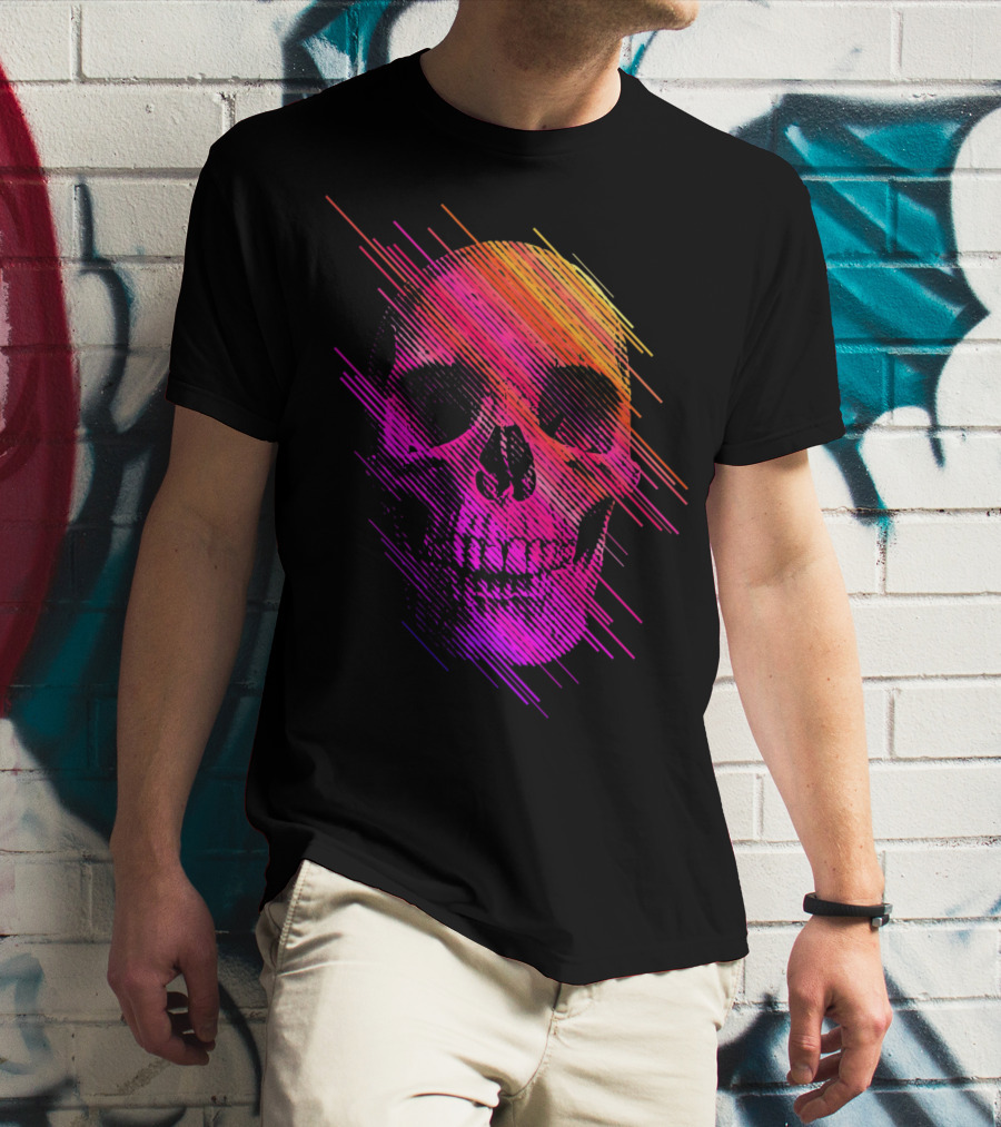 Colorful Skull Vibrant Neon Streaks T-Shirt