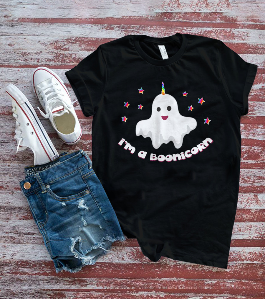 I'm A Boonicorn Funny Halloween Ghost With Rainbow Unicorn Horn And Colorful Stars T-Shirt
