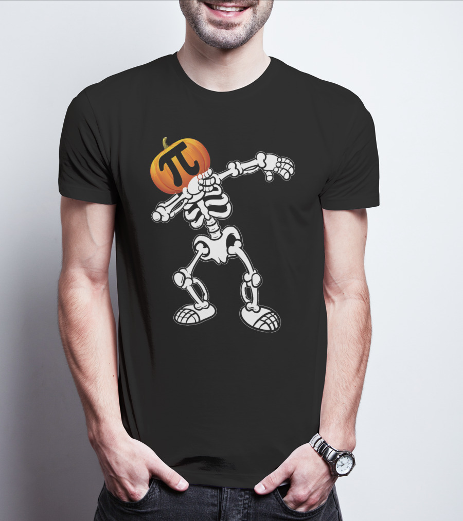 Funny Halloween Skeleton Dabbing Pumpkin Pi Math T-Shirt