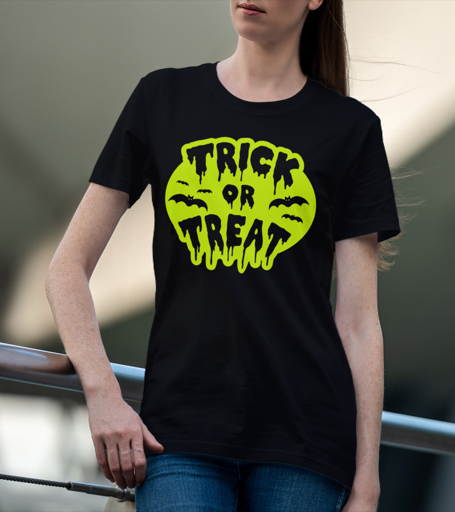Gladditudes Trick Or Treat Dripping Font With Bats T-Shirt