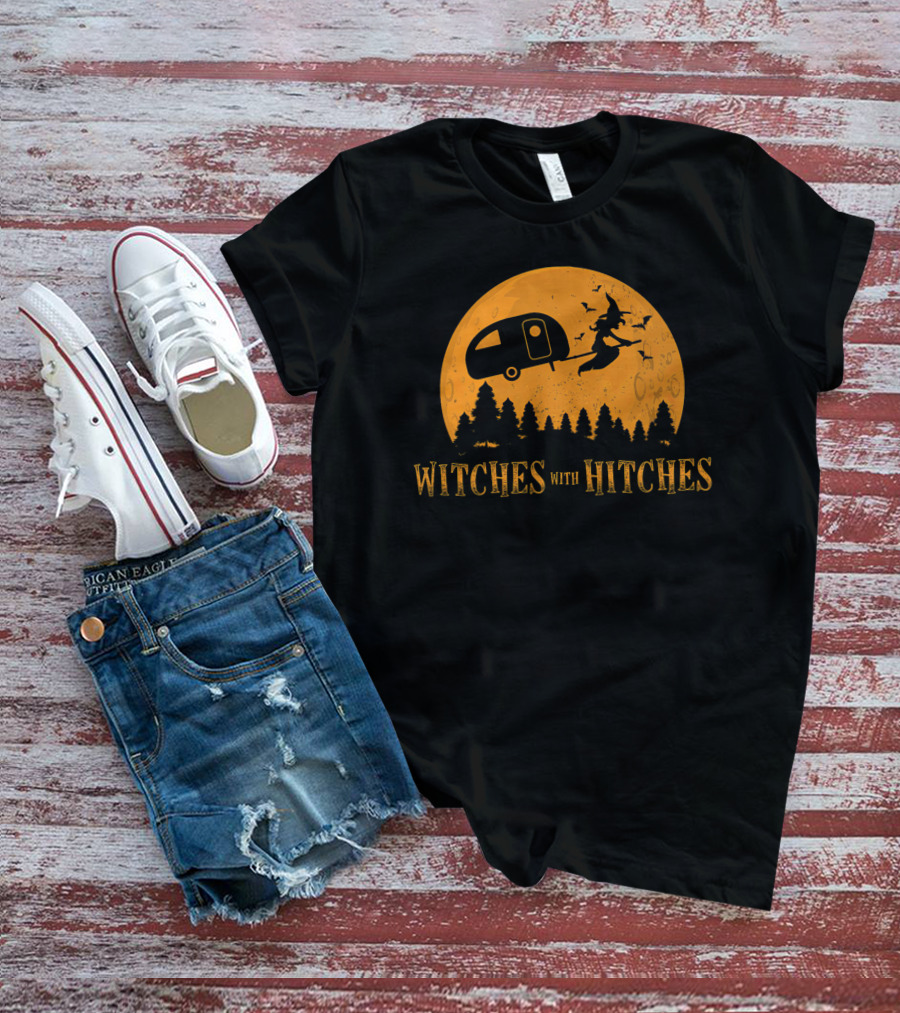 Witches With Hitches Halloween Camping Moon Scene T-Shirt