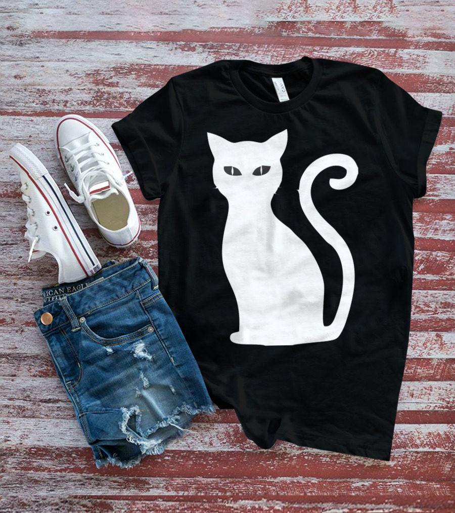 Halloween Cat Cute Cat Silhouette White T-Shirt