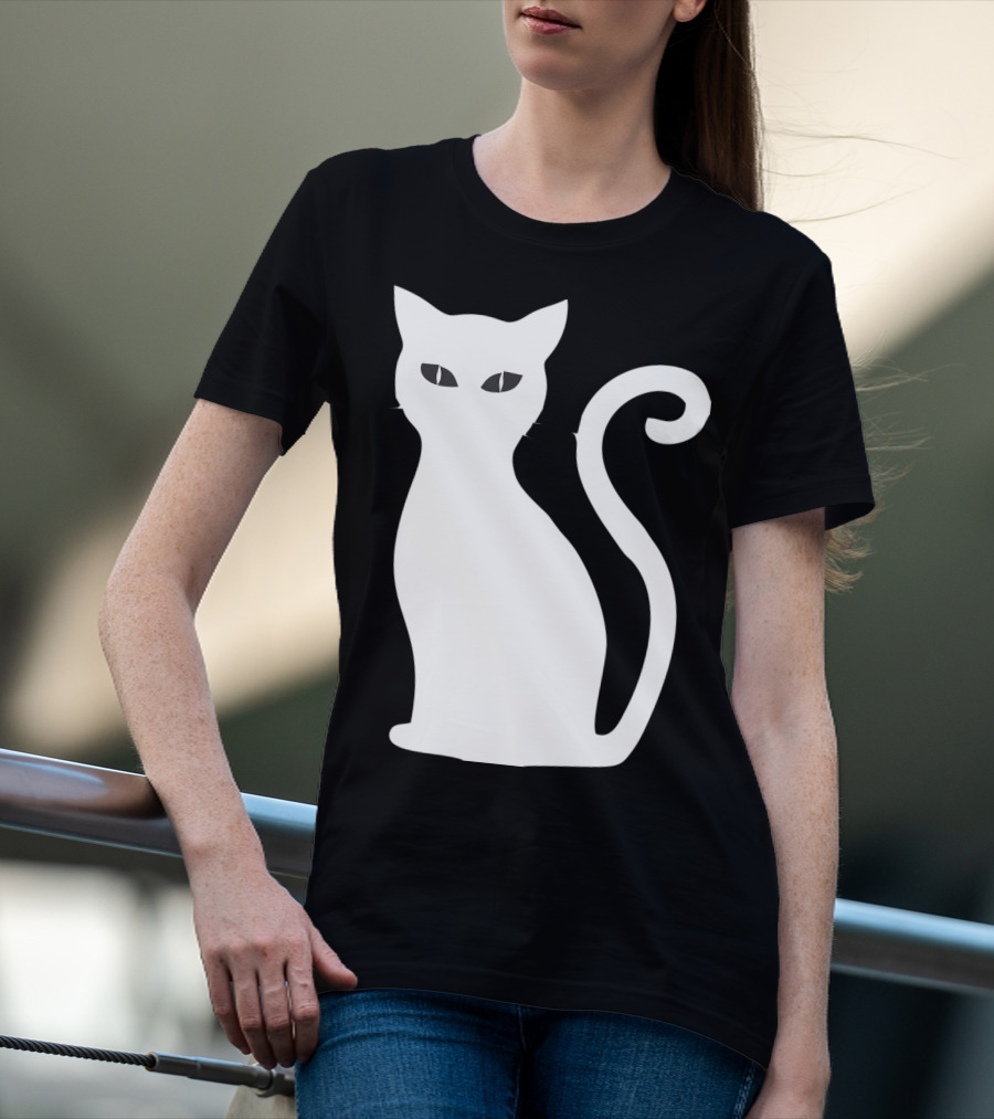 Halloween Cat Cute Cat Silhouette White T-Shirt