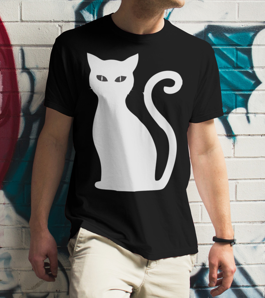 Halloween Cat Cute Cat Silhouette White T-Shirt